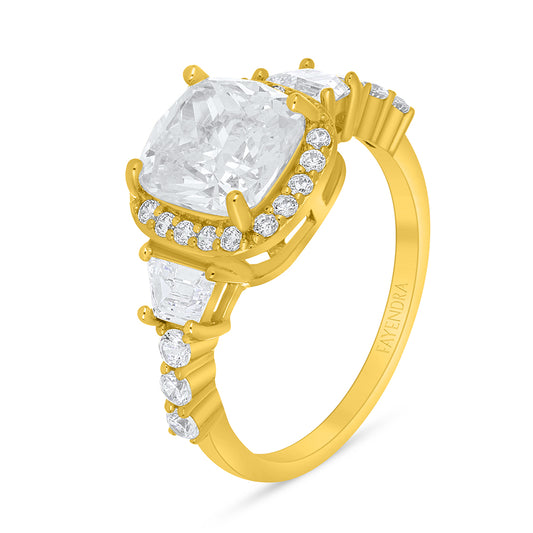 Sterling Silver 925 Ring Golden Plated Embedded With White Zircon