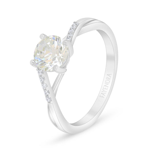 خاتم من الفضة الخالصة عيار 925 مطلي روديوم مرصع بالزركون الكناري الالماسي و فص ابيض