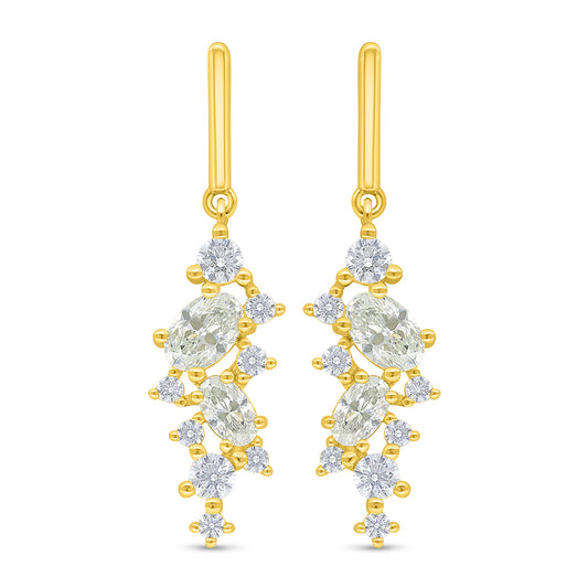 Sterling Silver 925 Earring Golden Plated Embedded With Yellow Diamond And White Zircon