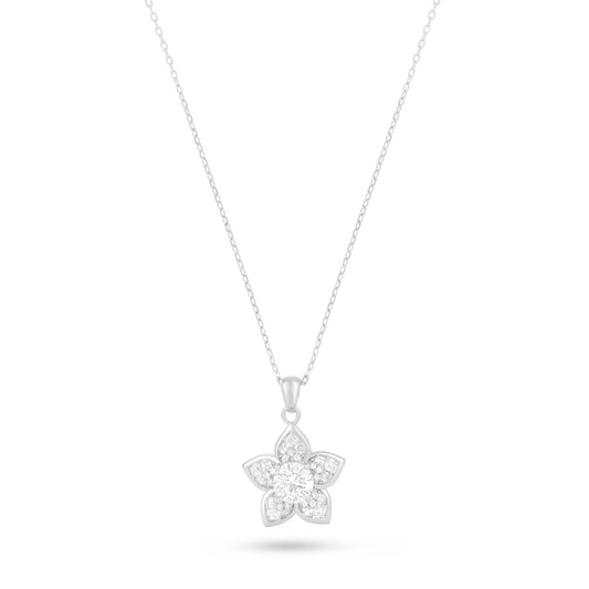 Sterling Silver 925 Necklace Rhodium Plated Embedded With Diamond Zircon And White Zircon