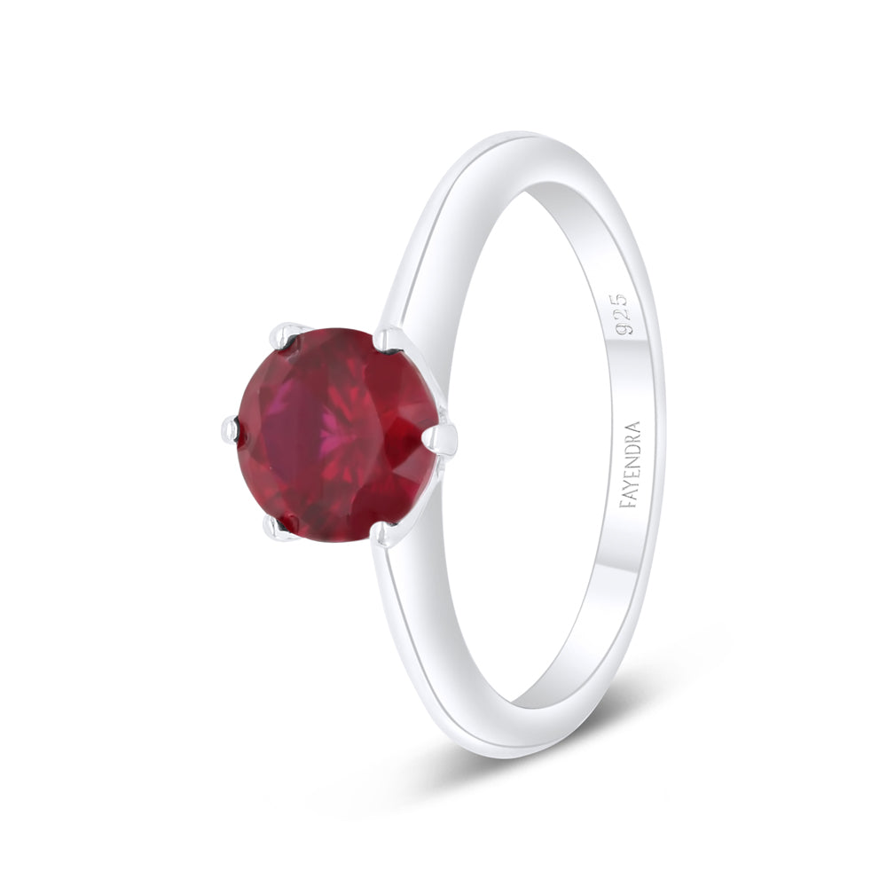 Sterling Silver 925 Ring Rhodium Plated Embedded With Ruby Corundum