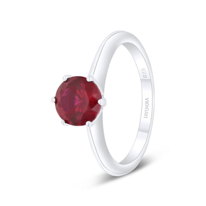 Sterling Silver 925 Ring Rhodium Plated Embedded With Ruby Corundum