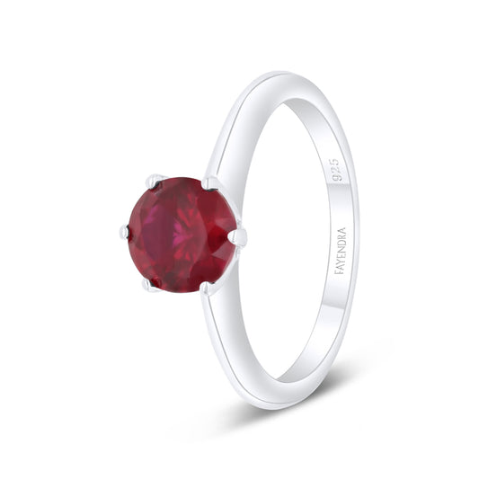 Sterling Silver 925 Ring Rhodium Plated Embedded With Ruby Corundum