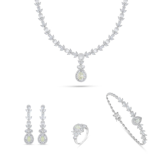 Sterling Silver 925 Set Rhodium Plated Embedded With Diamond Zircon And White Zircon