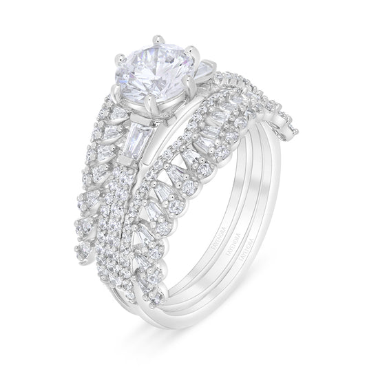 Sterling Silver 925 Ring (3pieces) Rhodium Plated Embedded With White Zircon