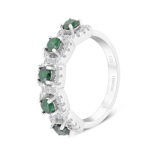 Sterling Silver 925 Ring Rhodium Plated Embedded With Emerald