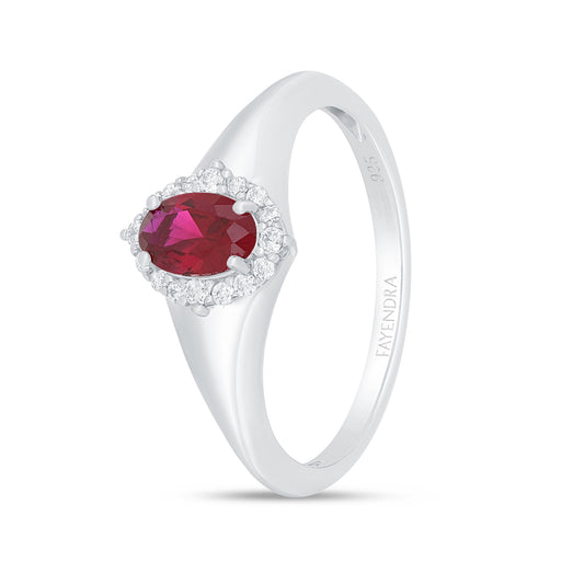 Sterling Silver 925 Ring Rhodium Plated Embedded With Ruby Zircon And White Zircon