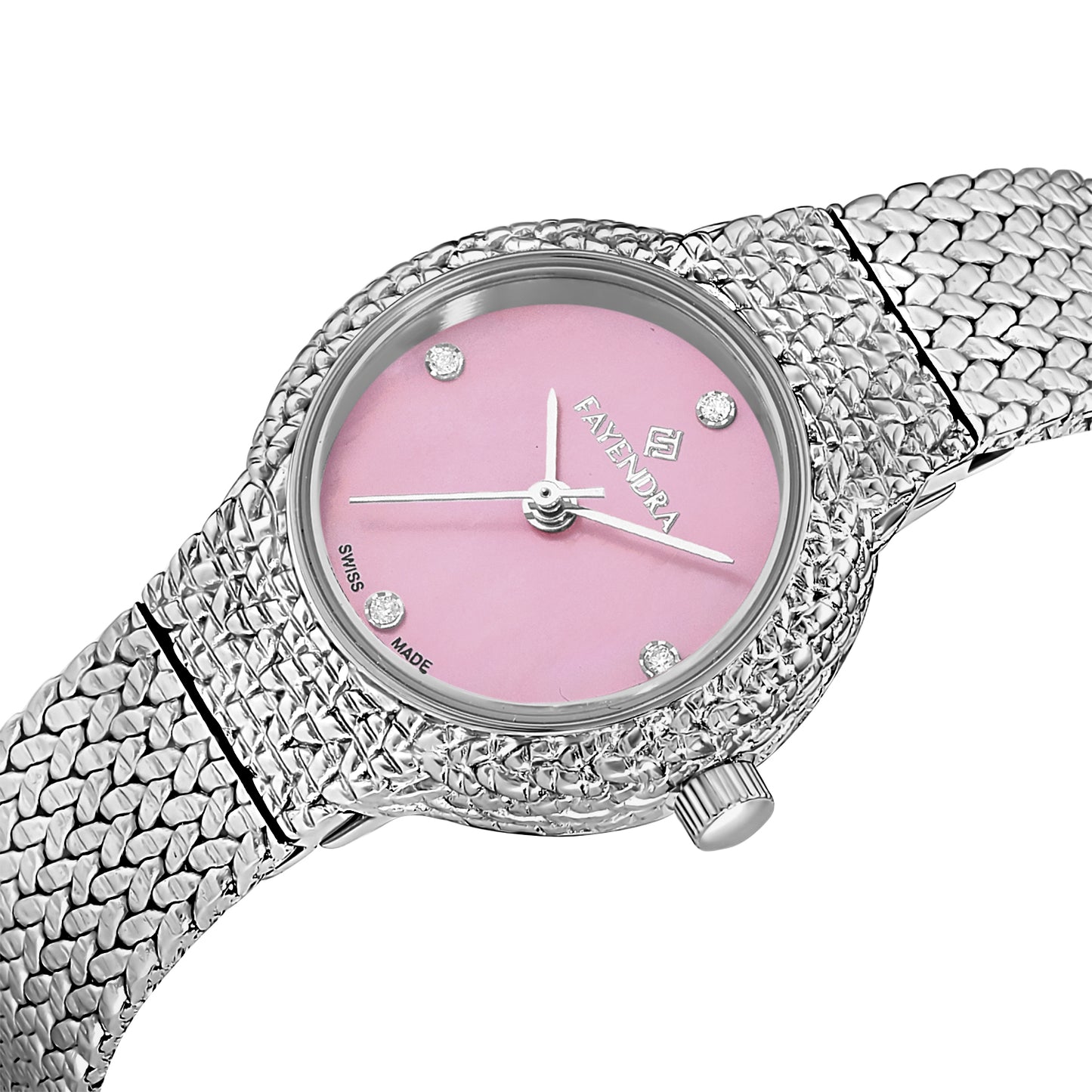 Stainless Steel 316L Watch Silver Color Embedded With White Zircon - PINK MOP DIAL
