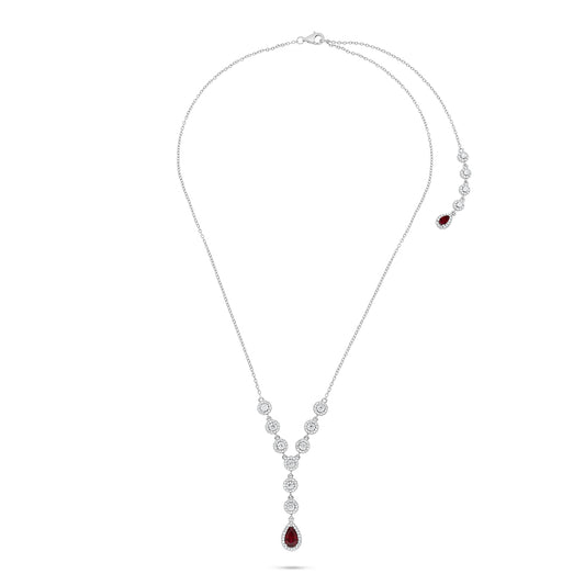 Sterling Silver 925 Necklace Rhodium Plated Embedded With Ruby Corundum And White Zircon