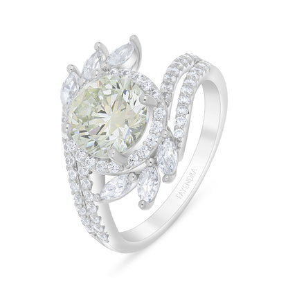 Sterling Silver 925 Ring Rhodium Plated Embedded With Diamond Zircon And White Zircon