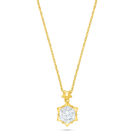 Sterling Silver 925 Necklace Golden Plated Embedded With White Zircon