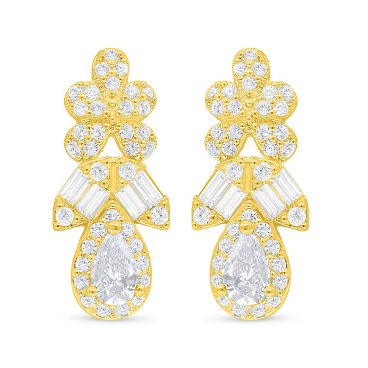 Sterling Silver 925 Earring Golden Plated Embedded With White Zircon