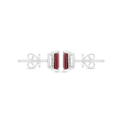 Sterling Silver 925 Earring Rhodium Plated Embedded With Ruby Corundum And White Zircon