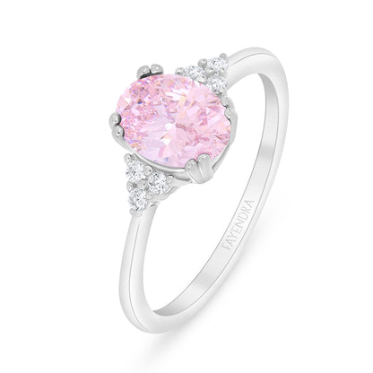 Sterling Silver 925 Ring Rhodium Plated Embedded With Pink Zircon And White Zircon