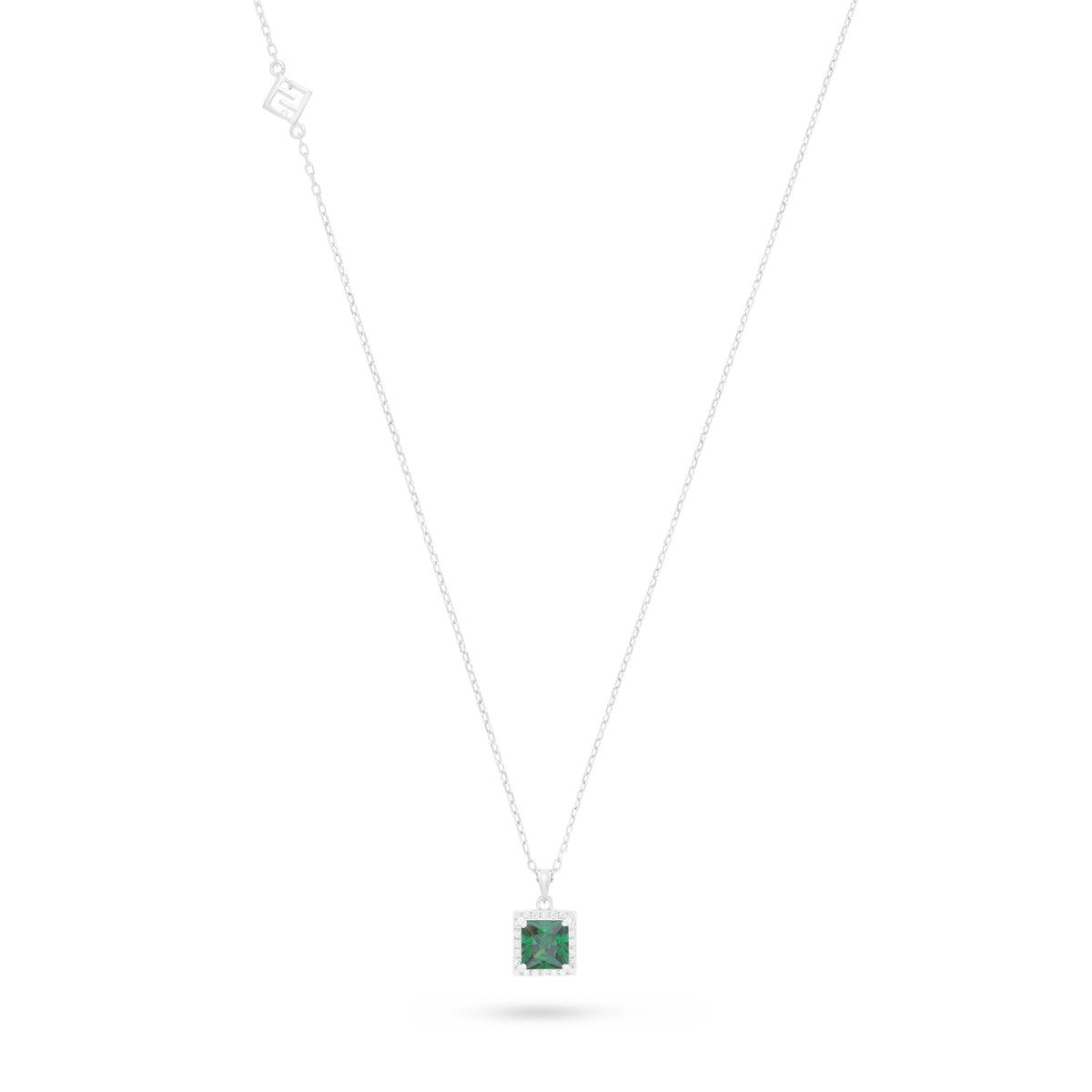 Sterling Silver 925 Necklace Rhodium Plated Embedded With Emerald Zircon And White Zircon