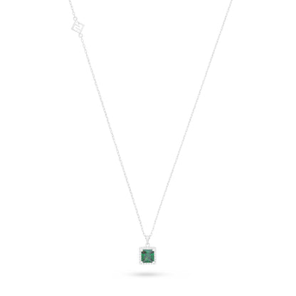 Sterling Silver 925 Necklace Rhodium Plated Embedded With Emerald Zircon And White Zircon