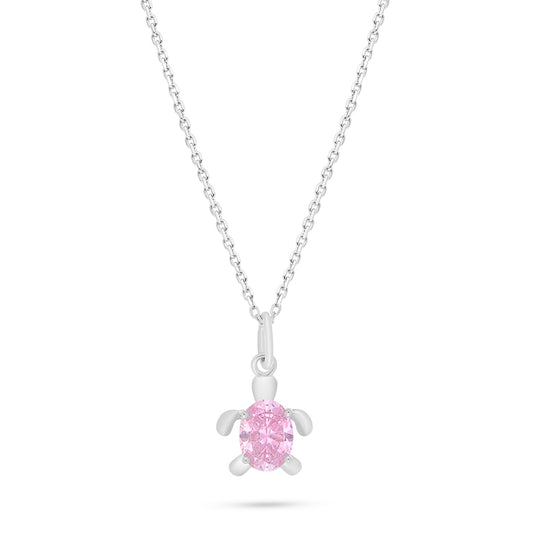 Sterling Silver 925 Necklace Rhodium Plated Embedded With pink Zircon