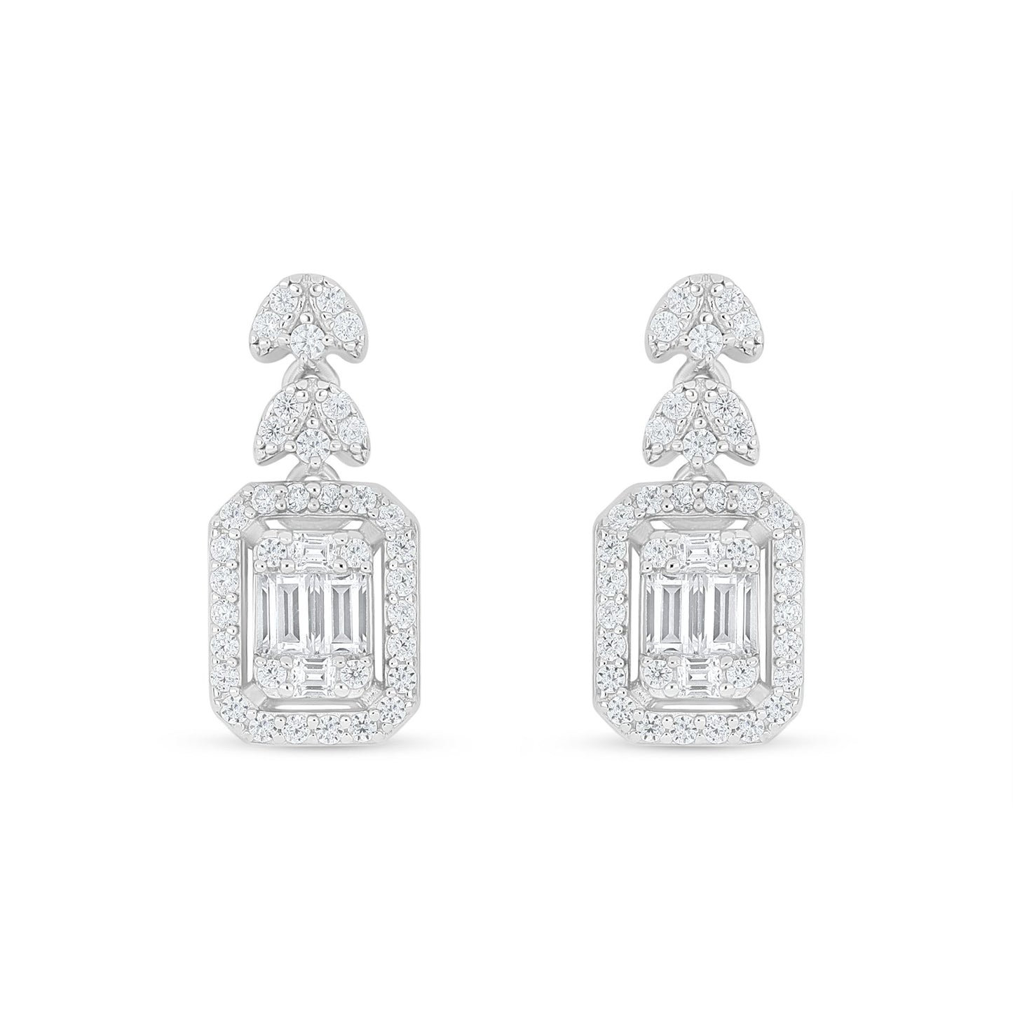 Sterling Silver 925 Earring Rhodium Plated Embedded With White Zircon