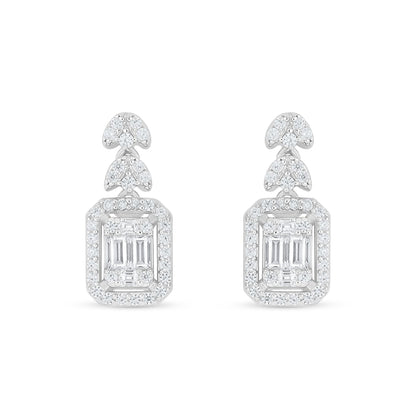 Sterling Silver 925 Earring Rhodium Plated Embedded With White Zircon