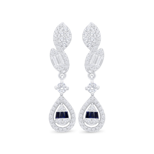 Sterling Silver 925 Earring Rhodium Plated Embedded With Sapphire Corundum And White Zircon