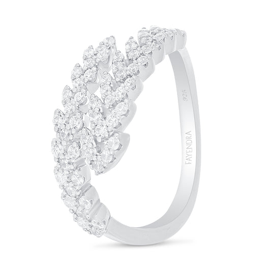 Sterling Silver 925 Ring Rhodium Plated Embedded With White Zircon