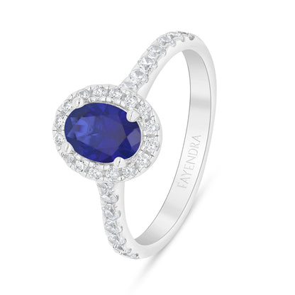Sterling Silver 925 Ring Rhodium Plated Embedded With Sapphire Corundum And White Zircon