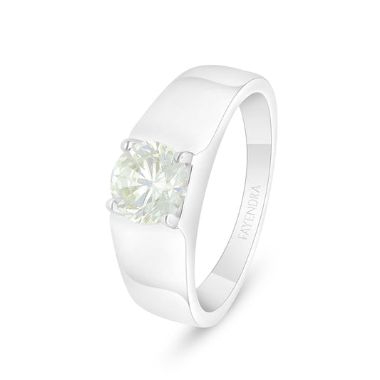 Sterling Silver 925 Ring Rhodium Plated Embedded With Yellow Diamond