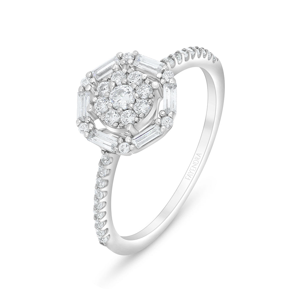 Sterling Silver 925 Ring Rhodium Plated Embedded With White Zircon