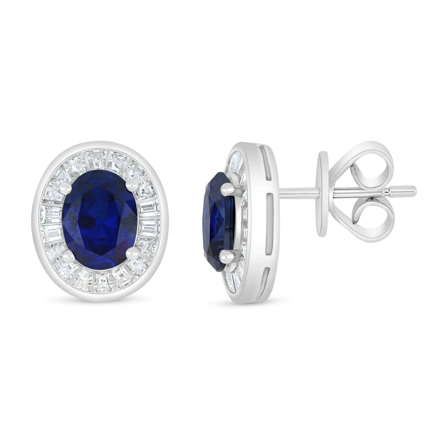 Sterling Silver 925 Earring Rhodium Plated Embedded With Sapphire Corundum And White Zircon