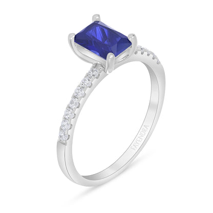 Sterling Silver 925 Ring Rhodium Plated Embedded With Sapphire Corundum And White Zircon