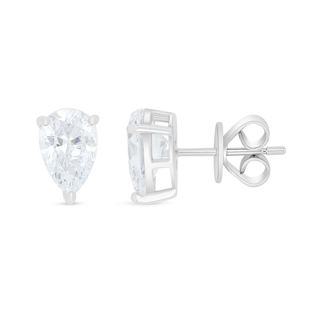 Sterling Silver 925 Earring Rhodium Plated Embedded With White Zircon