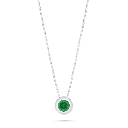 Sterling Silver 925 Necklace Rhodium Plated Embedded With Emerald Zircon