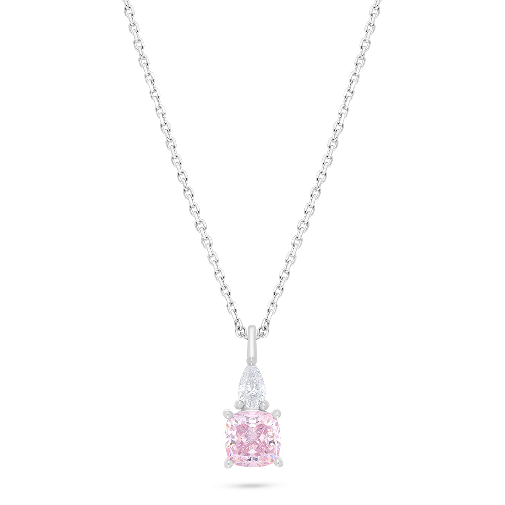 Sterling Silver 925 Necklace Rhodium Plated Embedded With Pink Zircon And White Zircon
