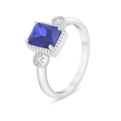 Sterling Silver 925 Ring Rhodium Plated Embedded With Sapphire Corundum And White Zircon