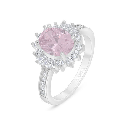 Sterling Silver 925 Ring Rhodium Plated Embedded With Pink Zircon And White Zircon