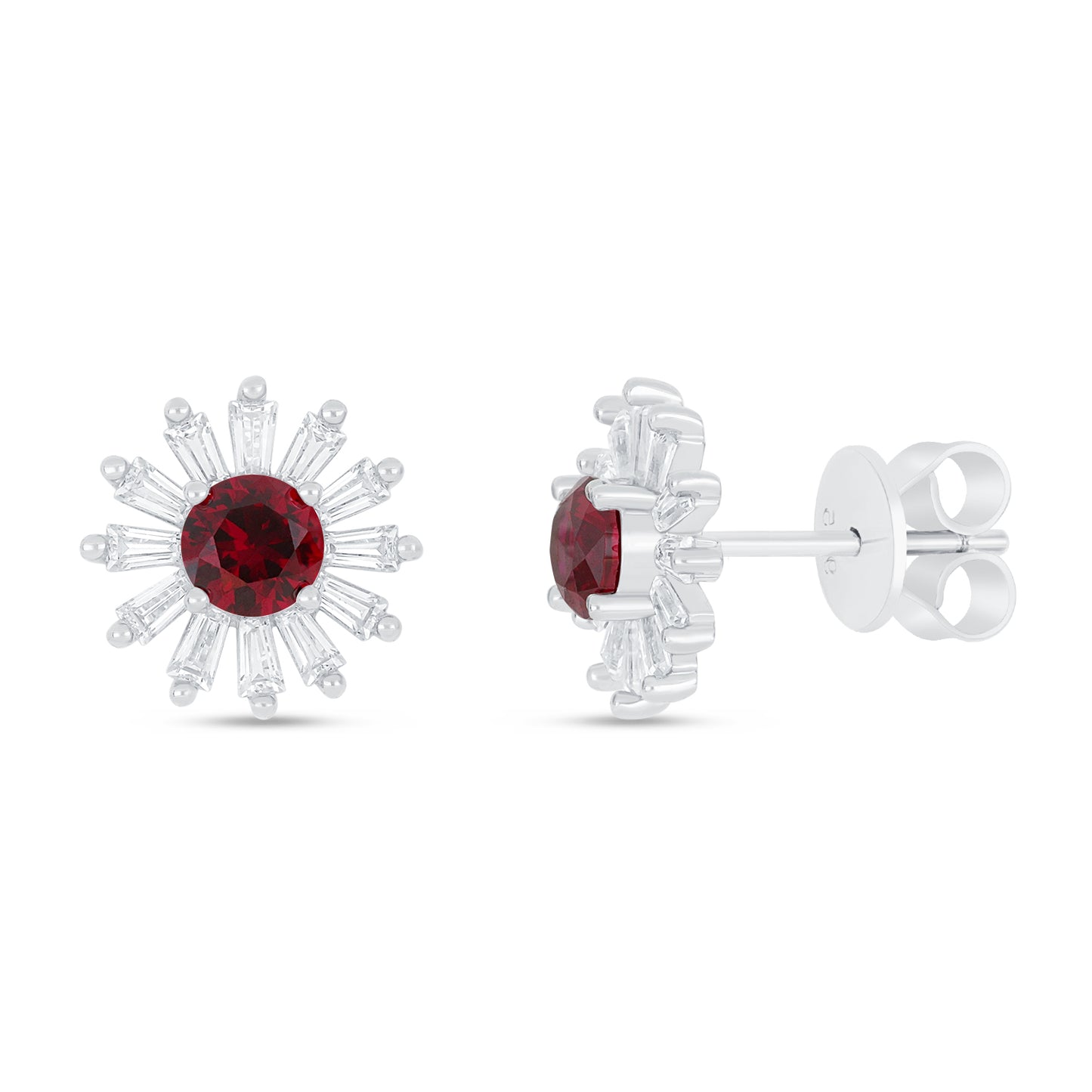 Sterling Silver 925 Earring Rhodium Plated Embedded With Ruby Corundum And White Zircon