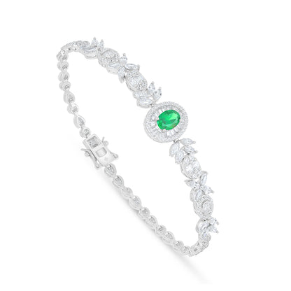 Sterling Silver 925 Set Rhodium Plated Embedded With Emerald Zircon And White Zircon