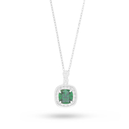 Sterling Silver 925 Necklace Rhodium Plated Embedded With Emerald Zircon And White Zircon