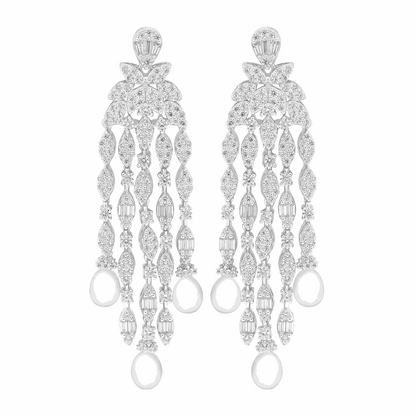 Sterling Silver 925 SET Rhodium Plated Embedded With Natural White Pearl And White Zircon