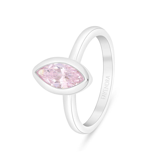 Sterling Silver 925 Ring Rhodium Plated Embedded With Pink Zircon