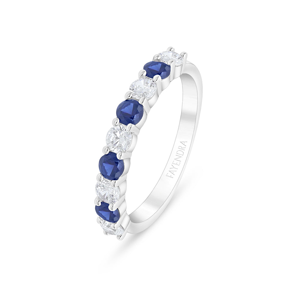 Sterling Silver 925 Ring Rhodium Plated Embedded With Sapphire Corundum And White Zircon