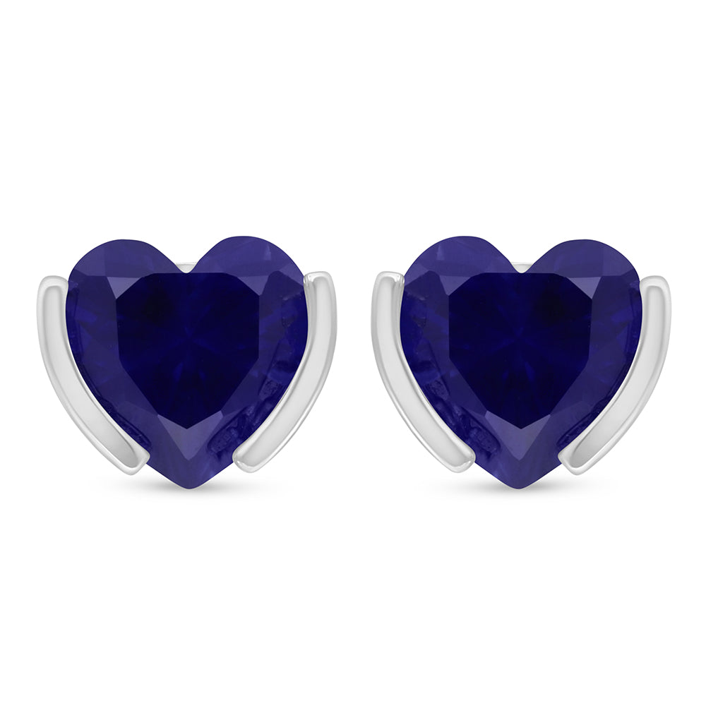 Sterling Silver 925 Earring Rhodium Plated Embedded With Sapphire Corundum