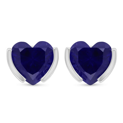 Sterling Silver 925 Earring Rhodium Plated Embedded With Sapphire Corundum