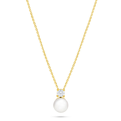 Sterling Silver 925 Necklace Golden Plated Embedded With Natural White Pearl And White Zircon