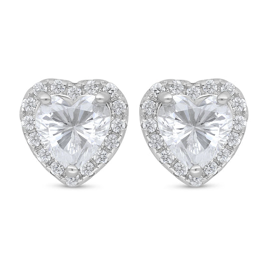 Sterling Silver 925 Earring Rhodium Plated Embedded With White Zircon