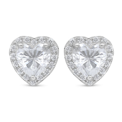 Sterling Silver 925 Earring Rhodium Plated Embedded With White Zircon