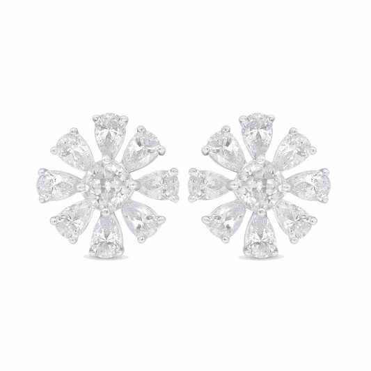 Sterling Silver 925 Earring Rhodium Plated Embedded With White Zircon
