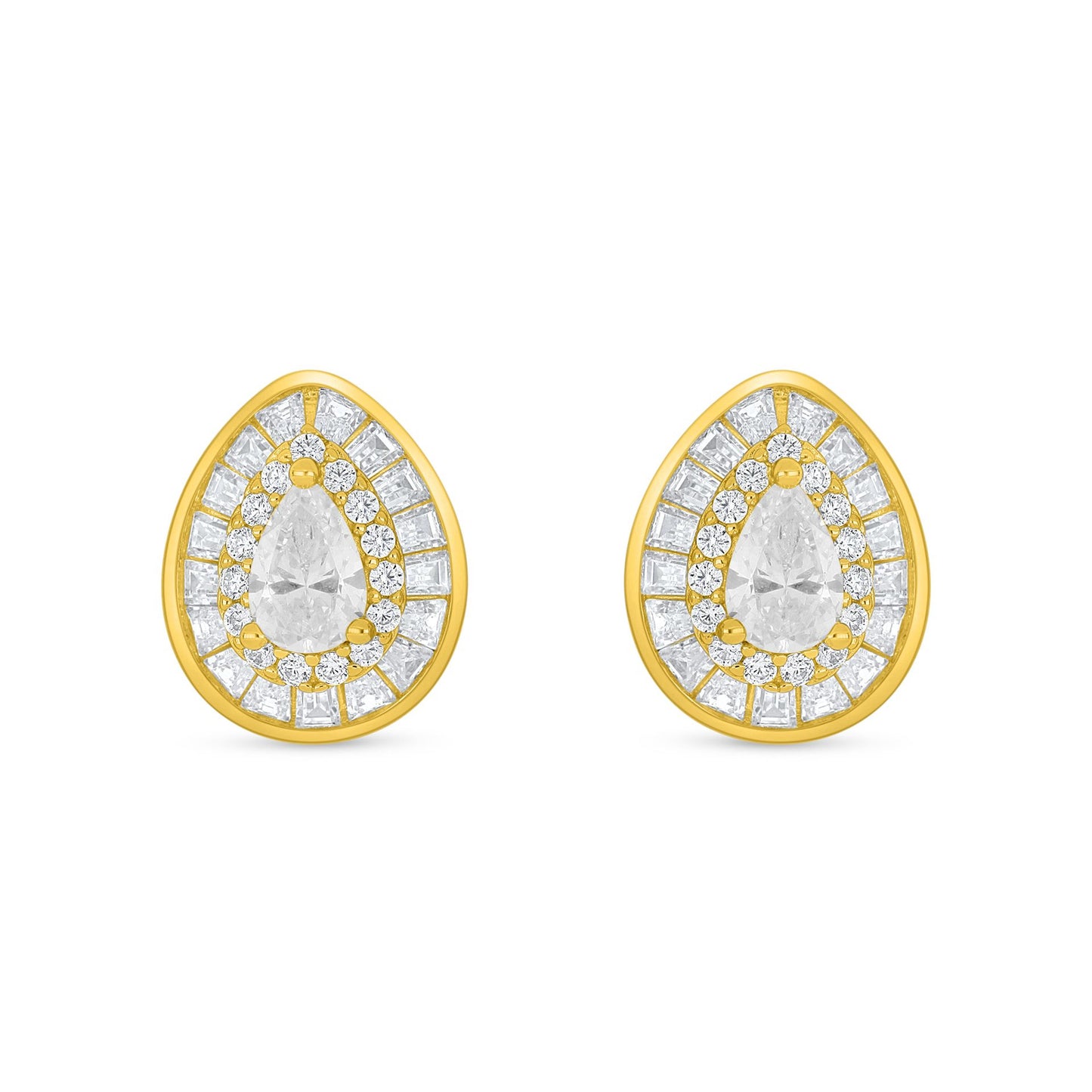 Sterling Silver 925 Earring Golden Plated Embedded With Diamond Zircon And White Zircon
