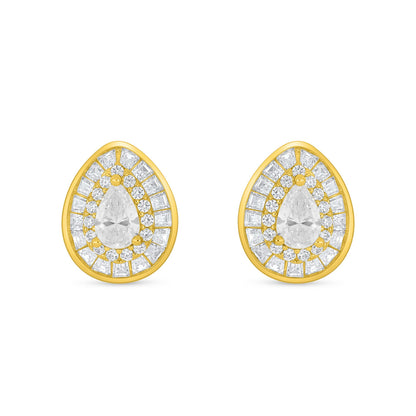 Sterling Silver 925 Earring Golden Plated Embedded With Diamond Zircon And White Zircon