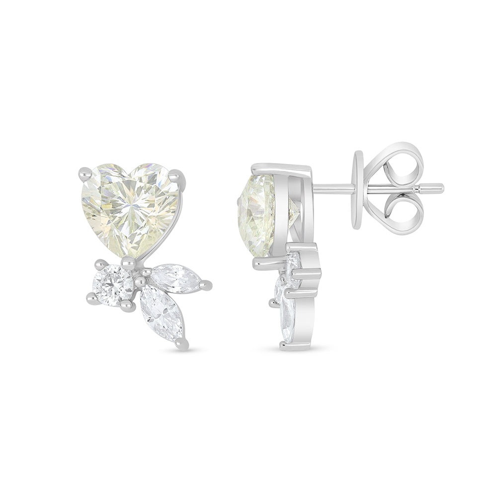 Sterling Silver 925 Earring Rhodium Plated Embedded With Diamond Zircon And White Zircon